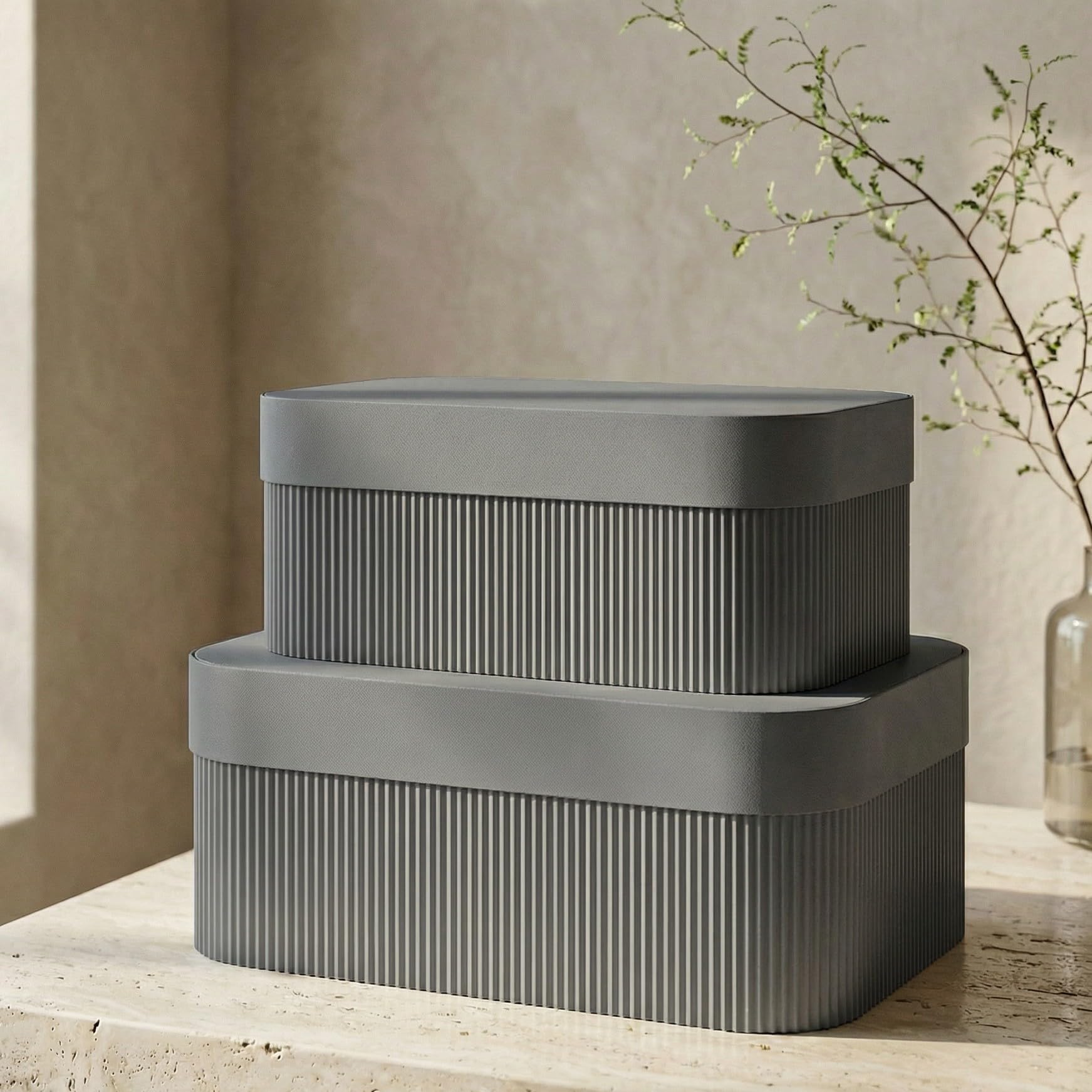 ZICOTO decorative storage box large gray with lid on a shelf, ideal for tidy documents.