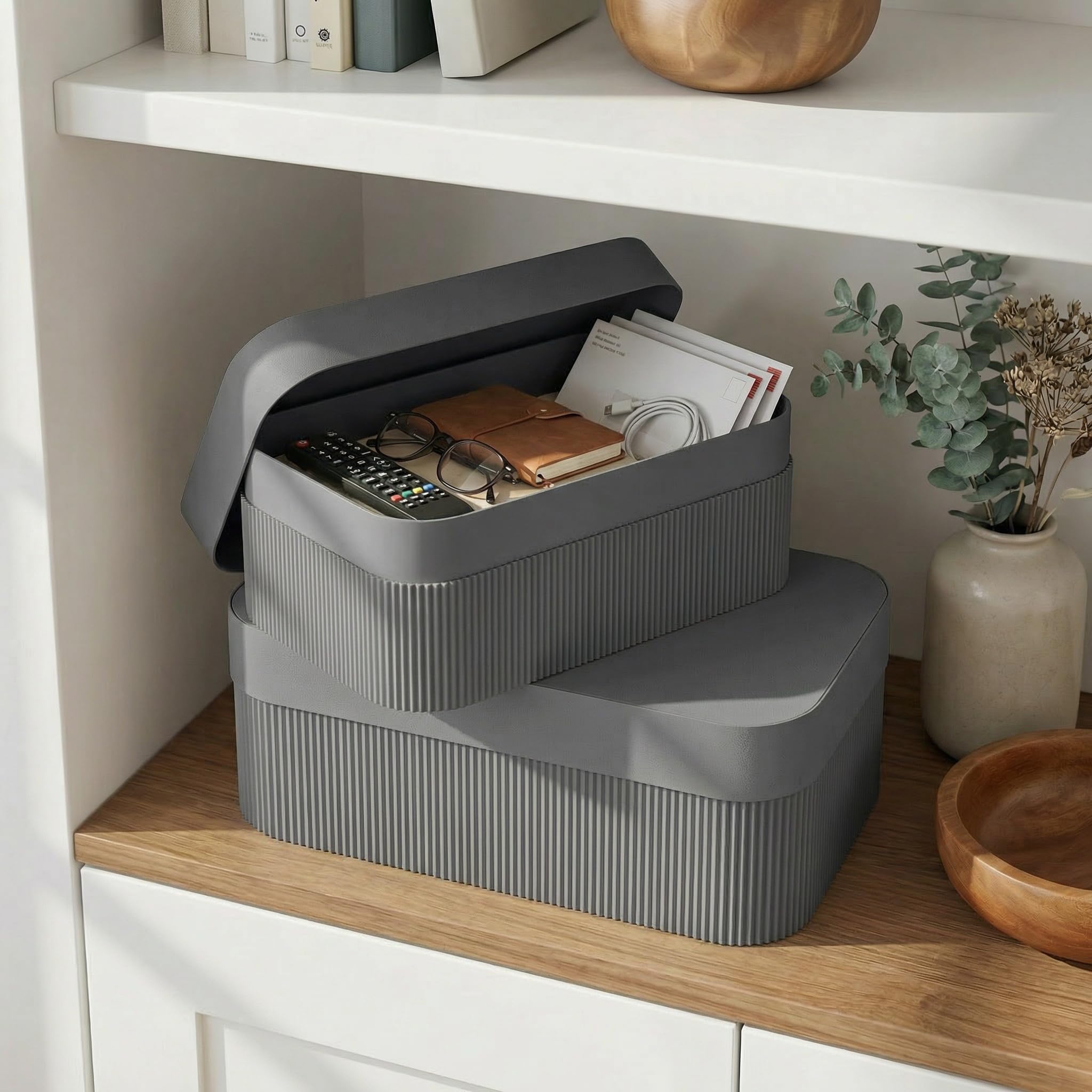 ZICOTO decorative storage box small gray with lid, perfect for organizing jewelry and keepsakes.