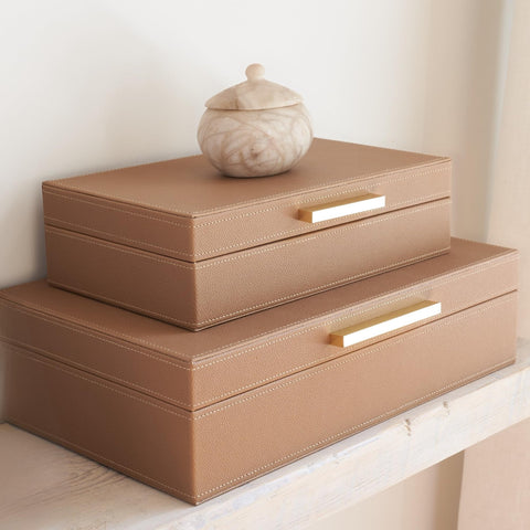 ZICOTO decorative storage boxes with lids on a shelf keep photos organized in style.