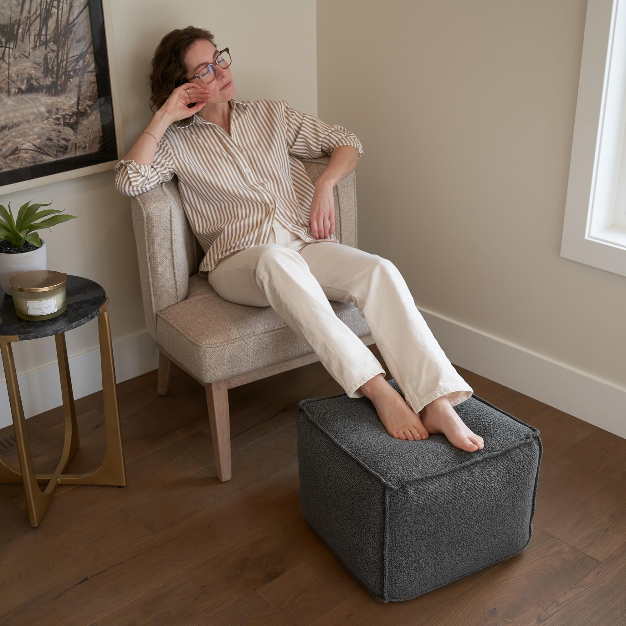 Foam-filled interior offers comfortable support for foot lounging.