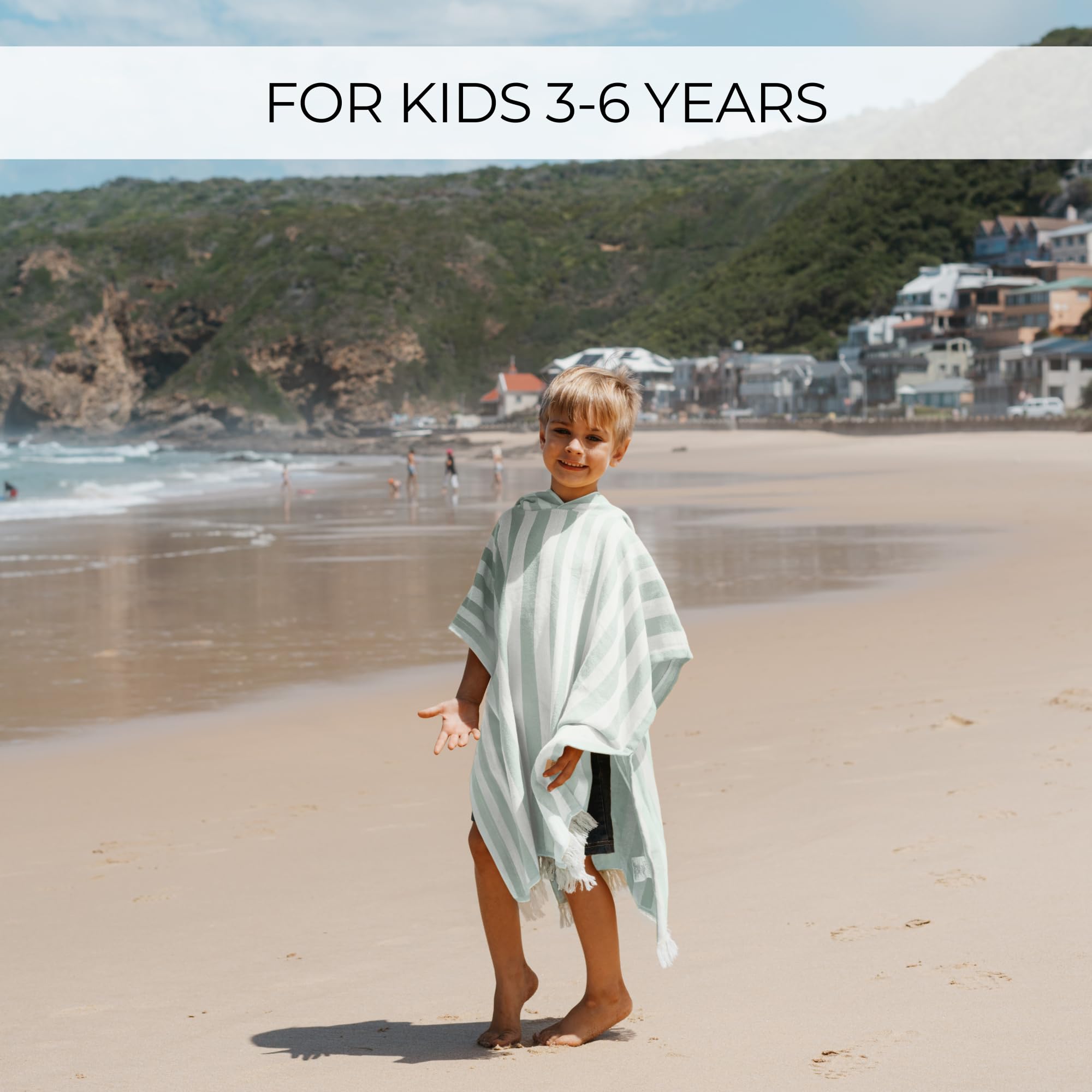 ZICOTO kids hooded towel in sage stripes, stylish and practical