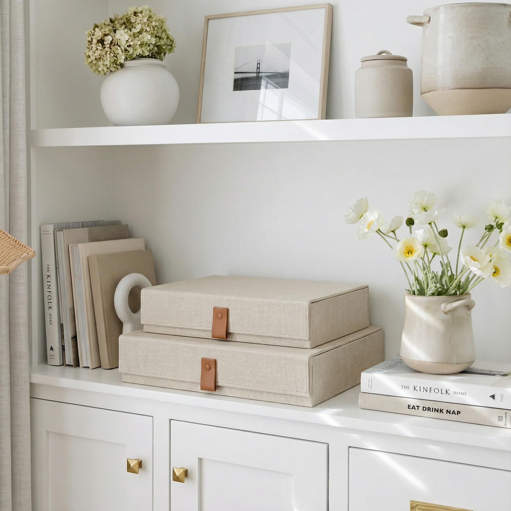 ZICOTO large decorative photo storage box with linen lid protects keepsakes from dust.