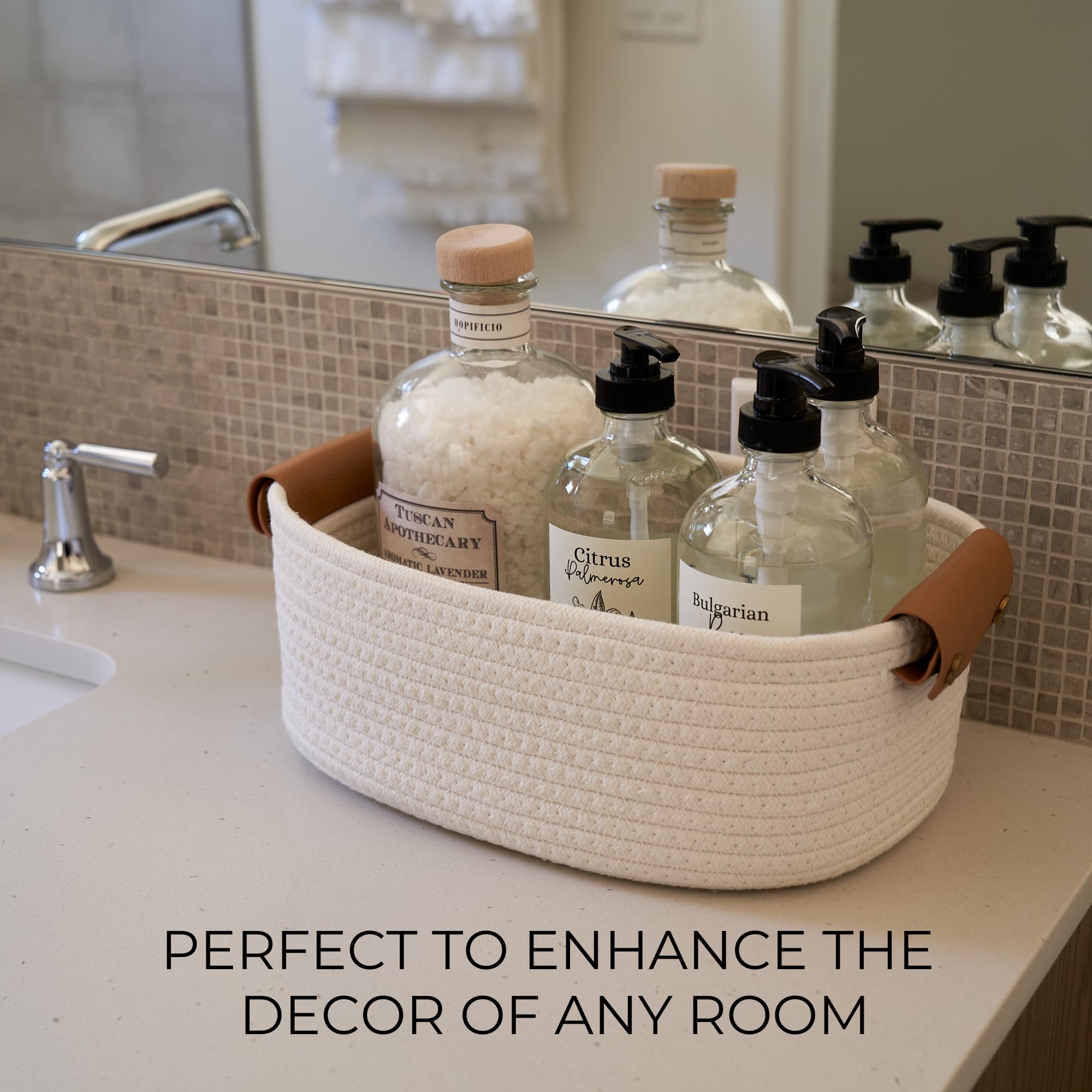 ZICOTO natural cotton rope baskets, closeup, durable storage solution for any room.