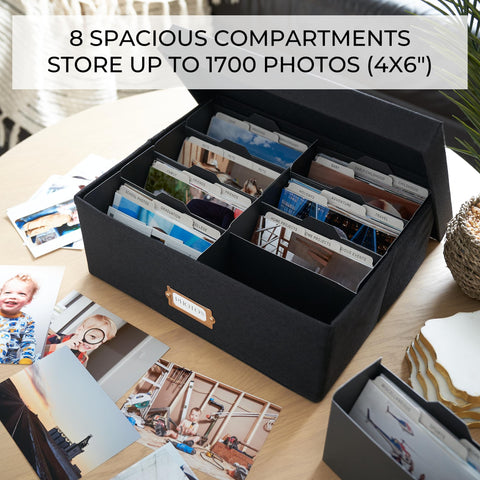 ZICOTO photo box dimensions 13.3x11x5.2 inches fit neatly on shelves.