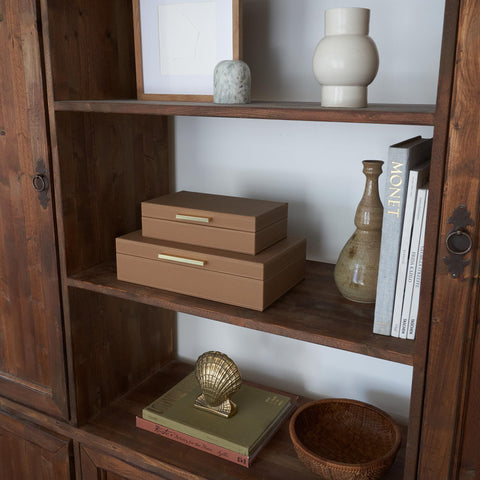 ZICOTO PU leather boxes with gold handles add luxe storage to desks.