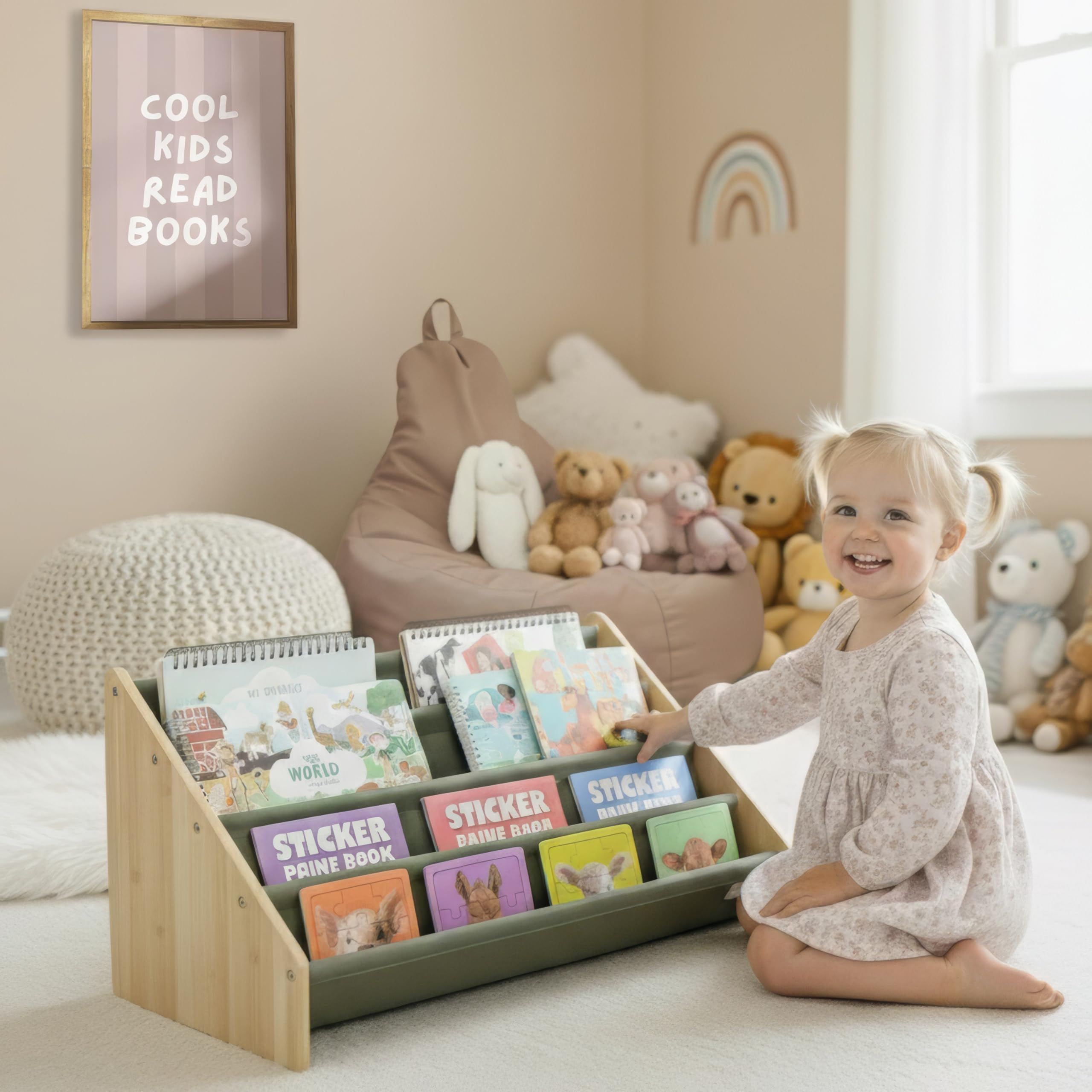 ZICOTO bookshelf doubles as charming playroom decor while keeping essentials organized.