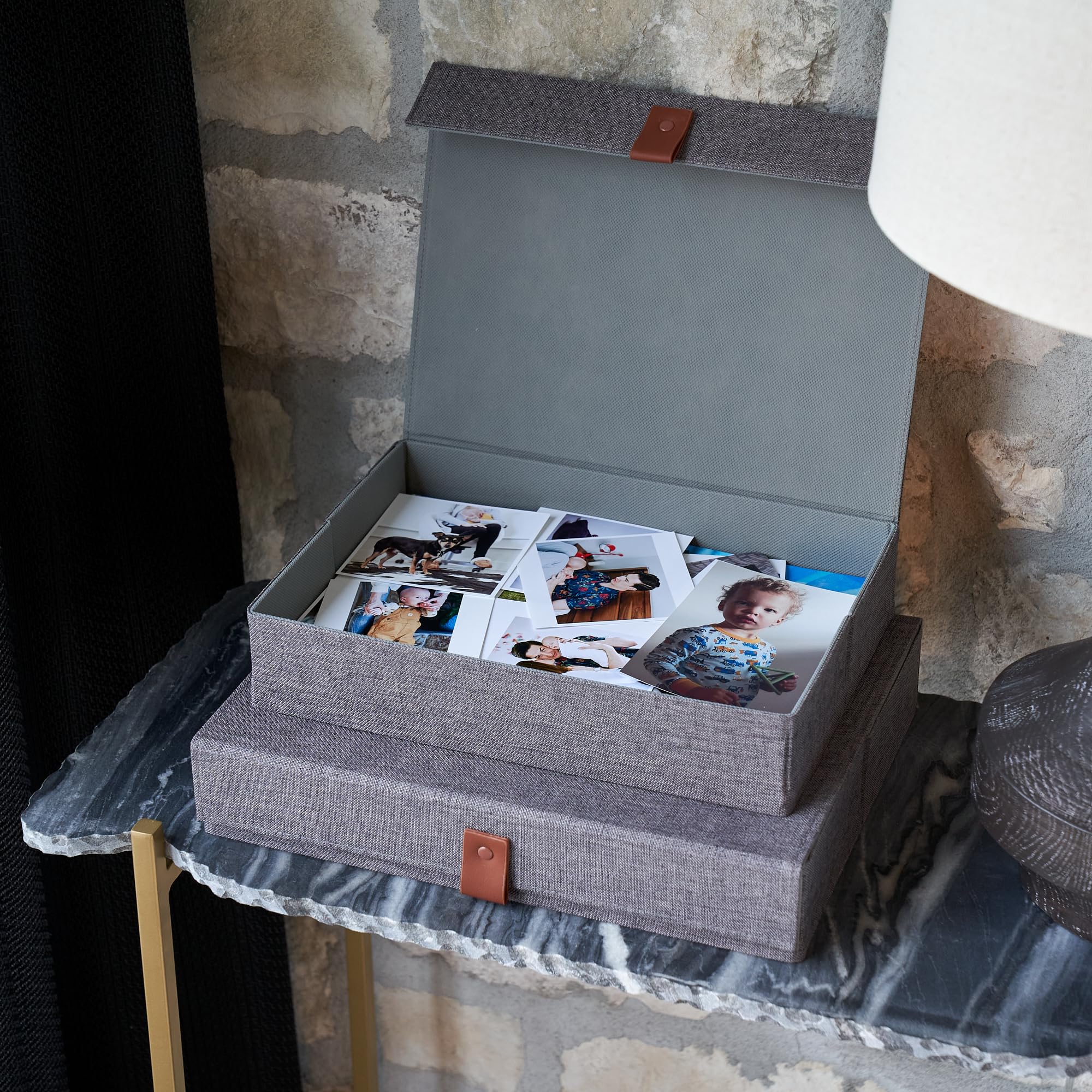 ZICOTO stackable memory boxes in linen fabric save space on shelves