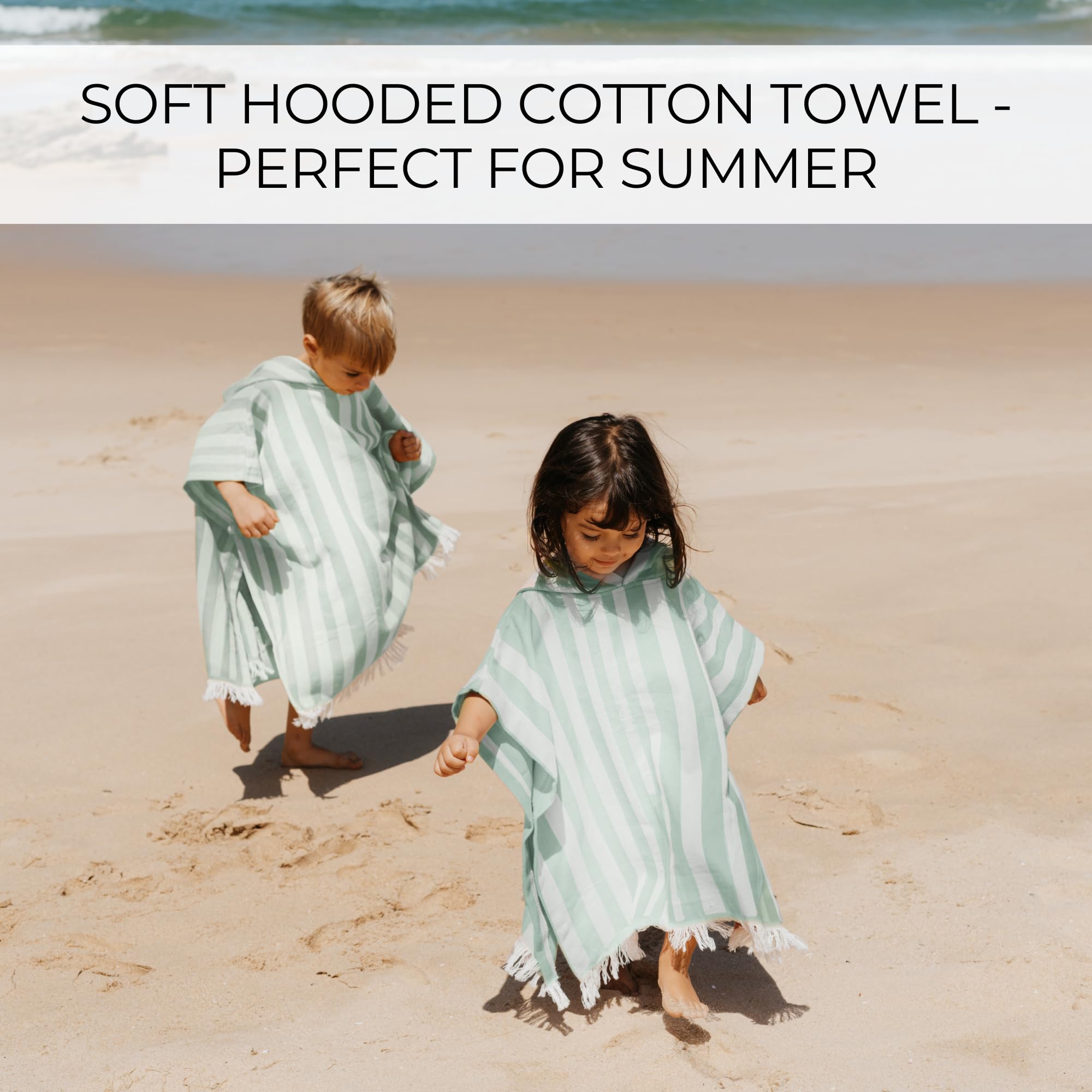 ZICOTO toddler poncho design in use after swimming for easy warmth