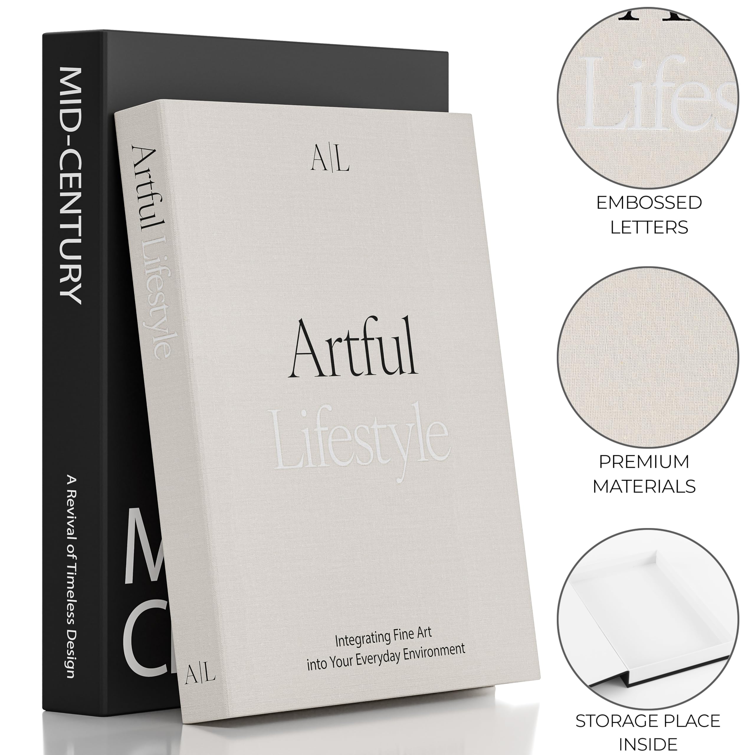 ZICOTO two-size decor books create realistic depth on shelves.