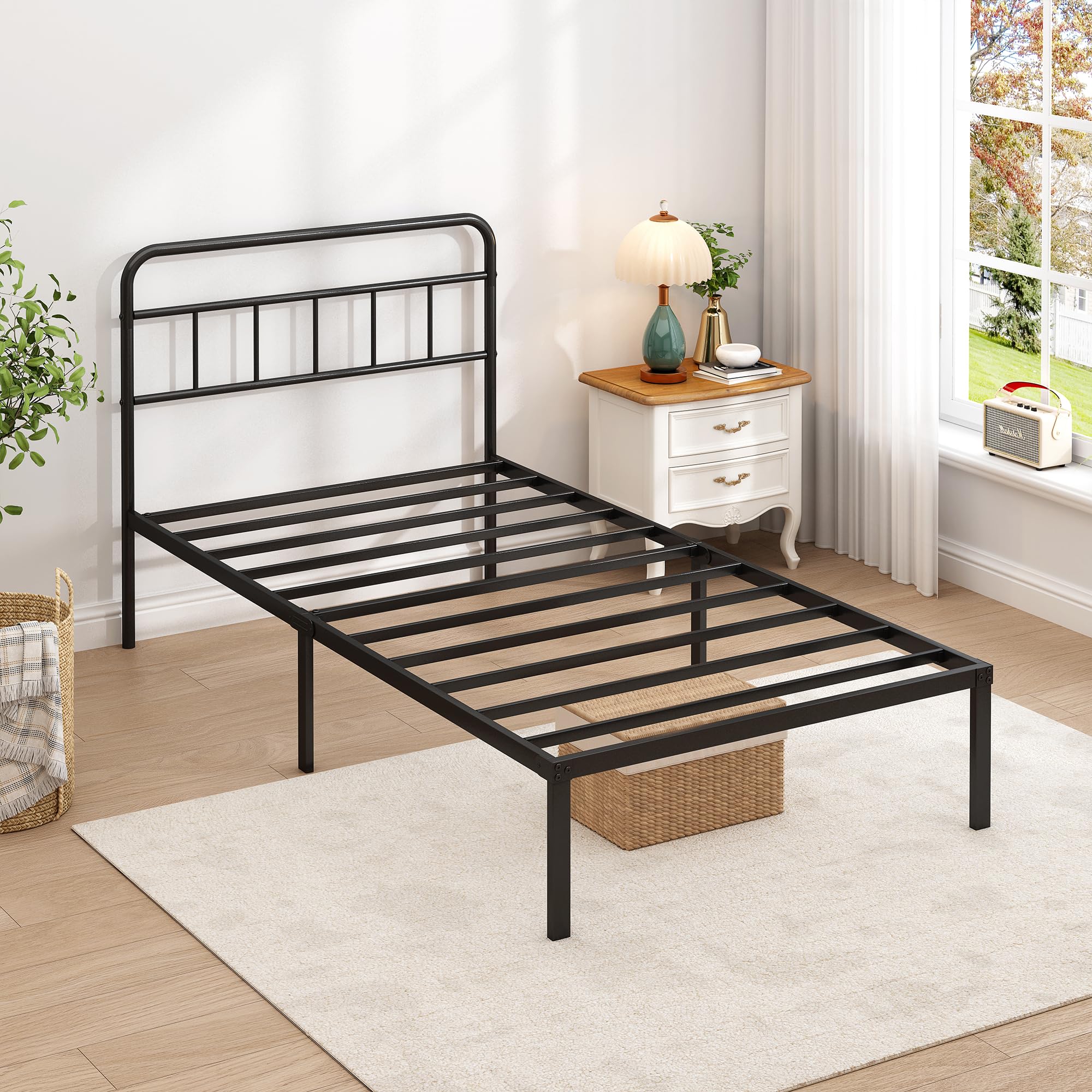 Ziguxiao twin bed frame with under-bed storage keeps items organized and out of sight.
