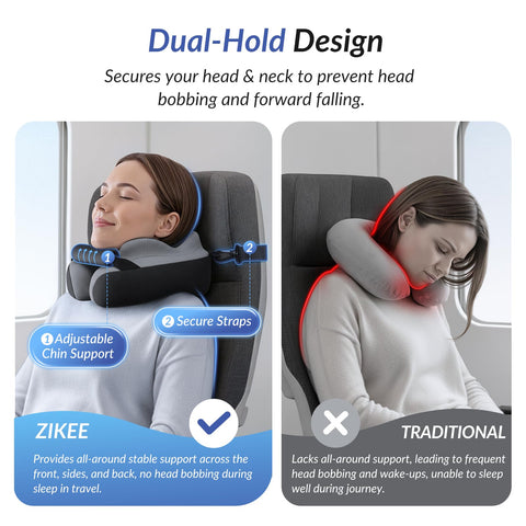 ZIKEE 360-degree ergonomic support contours the head and neck for comfortable naps