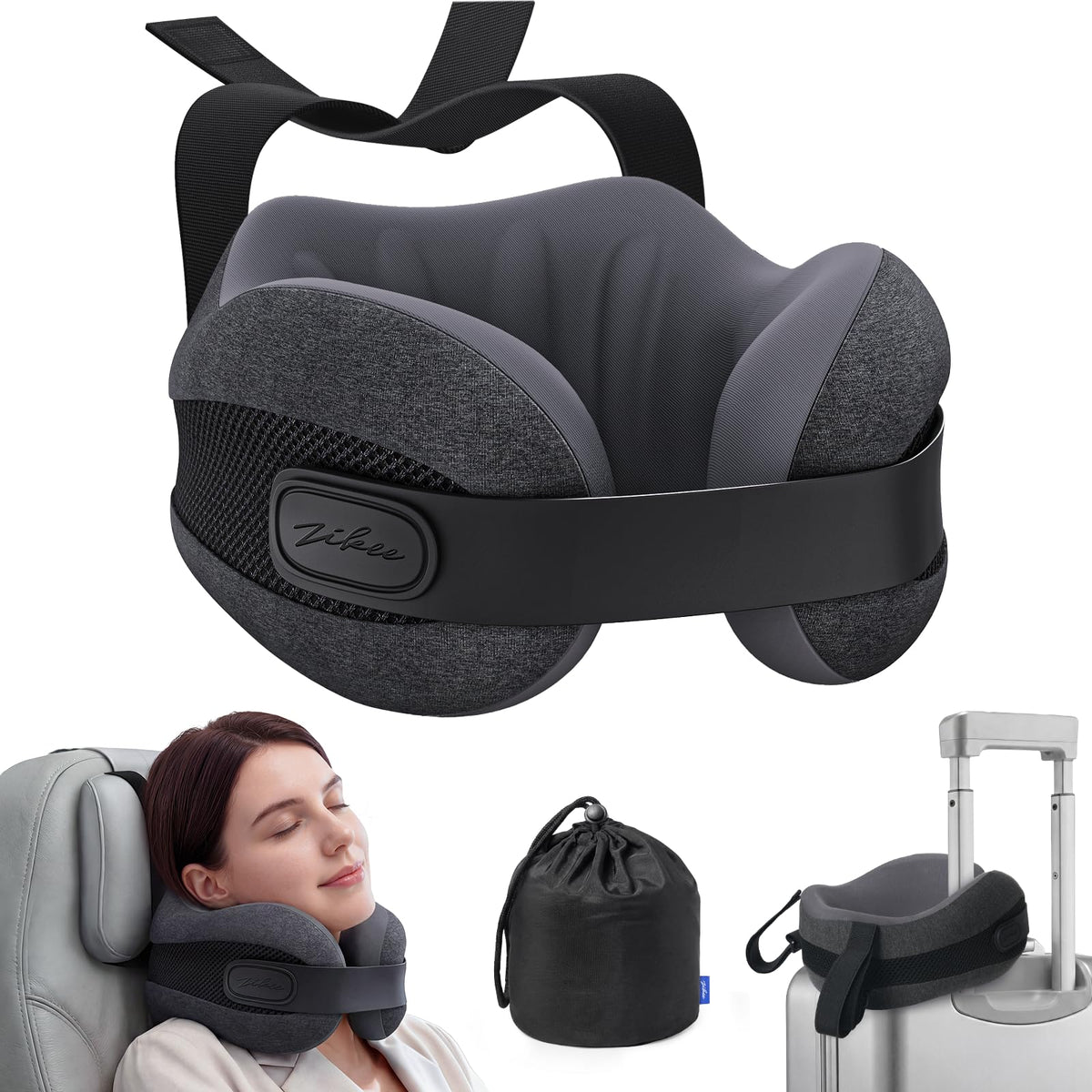 ZIKEE dual-layer neck pillow with stable travel support