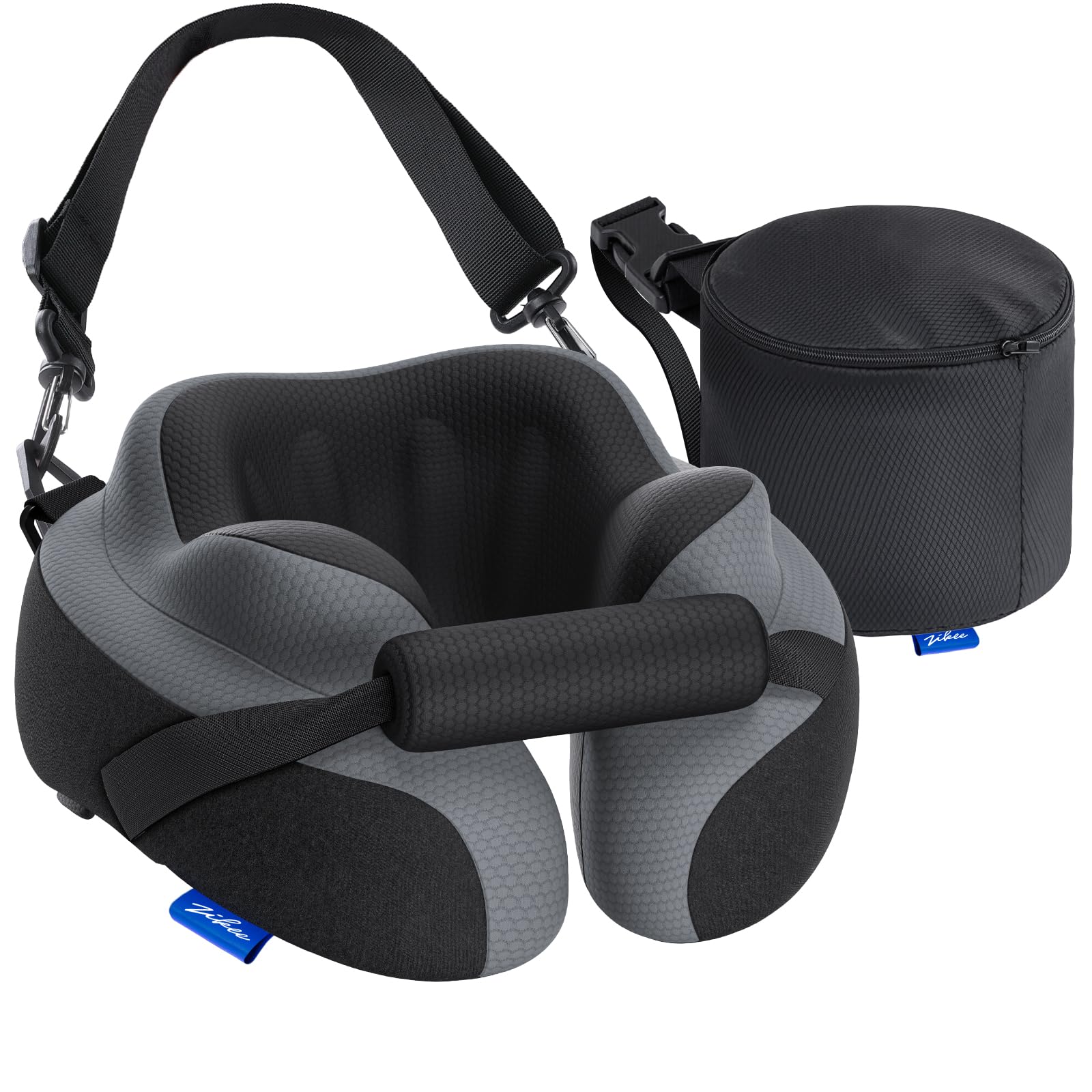ZIKEE ergonomic travel neck pillow with front chin support for stable sleep