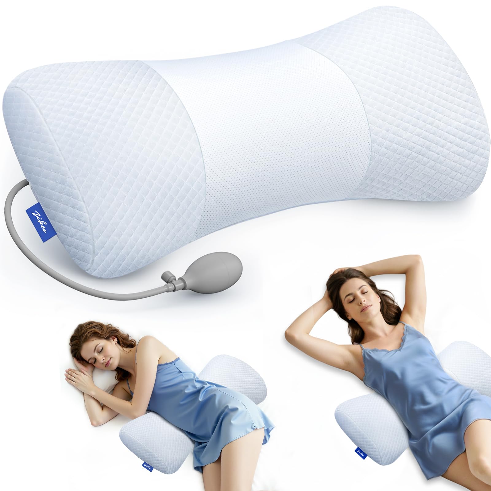 ZIKEE inflatable lumbar support pillow on bed with adjustable height for comfort