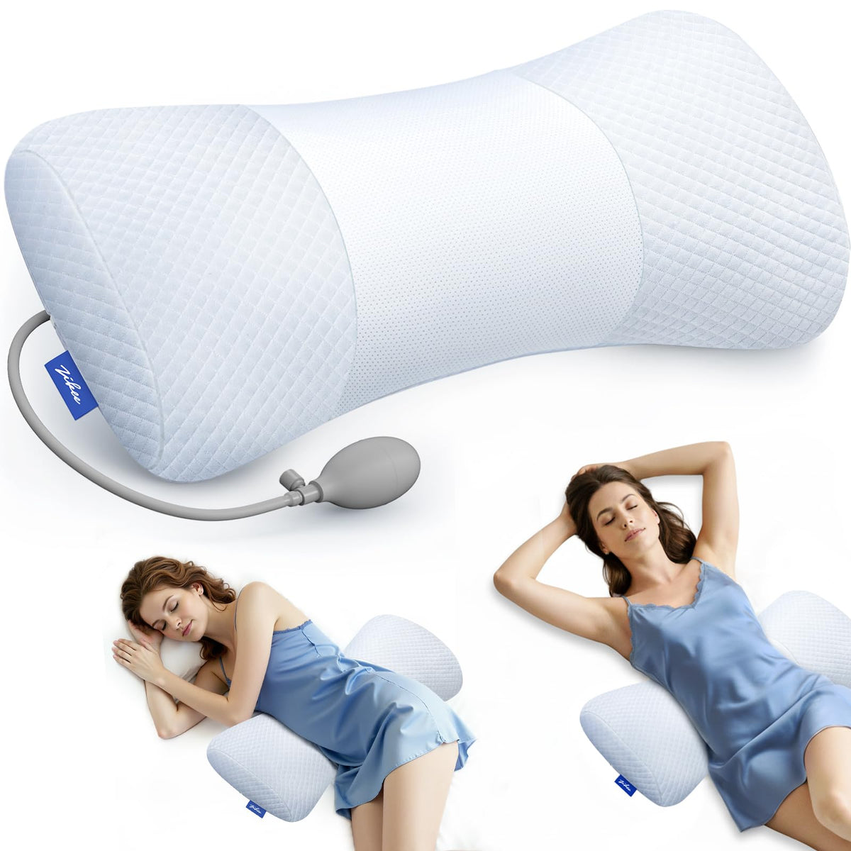 ZIKEE inflatable lumbar support pillow on bed with adjustable height for comfort