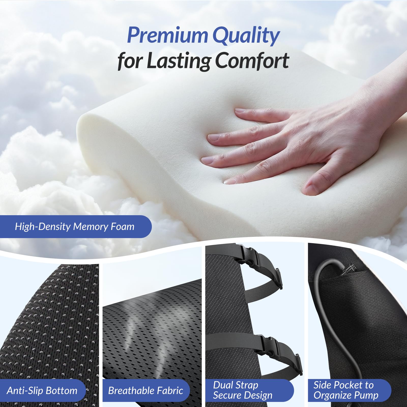 ZIKEE office chair use illustrates all-day lumbar relief and posture support.