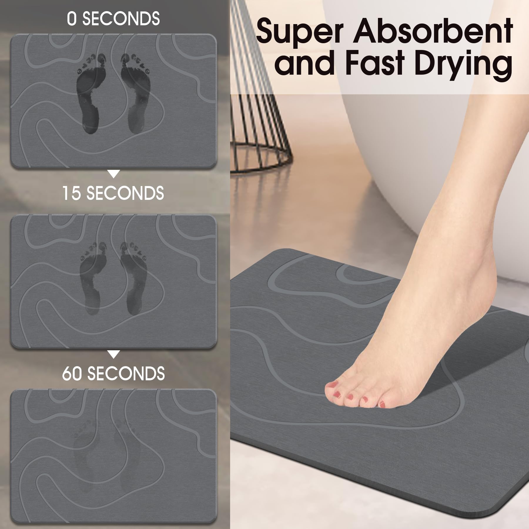 ZIKIBL Stone Bath Mat absorbent surface keeps feet dry after showers.