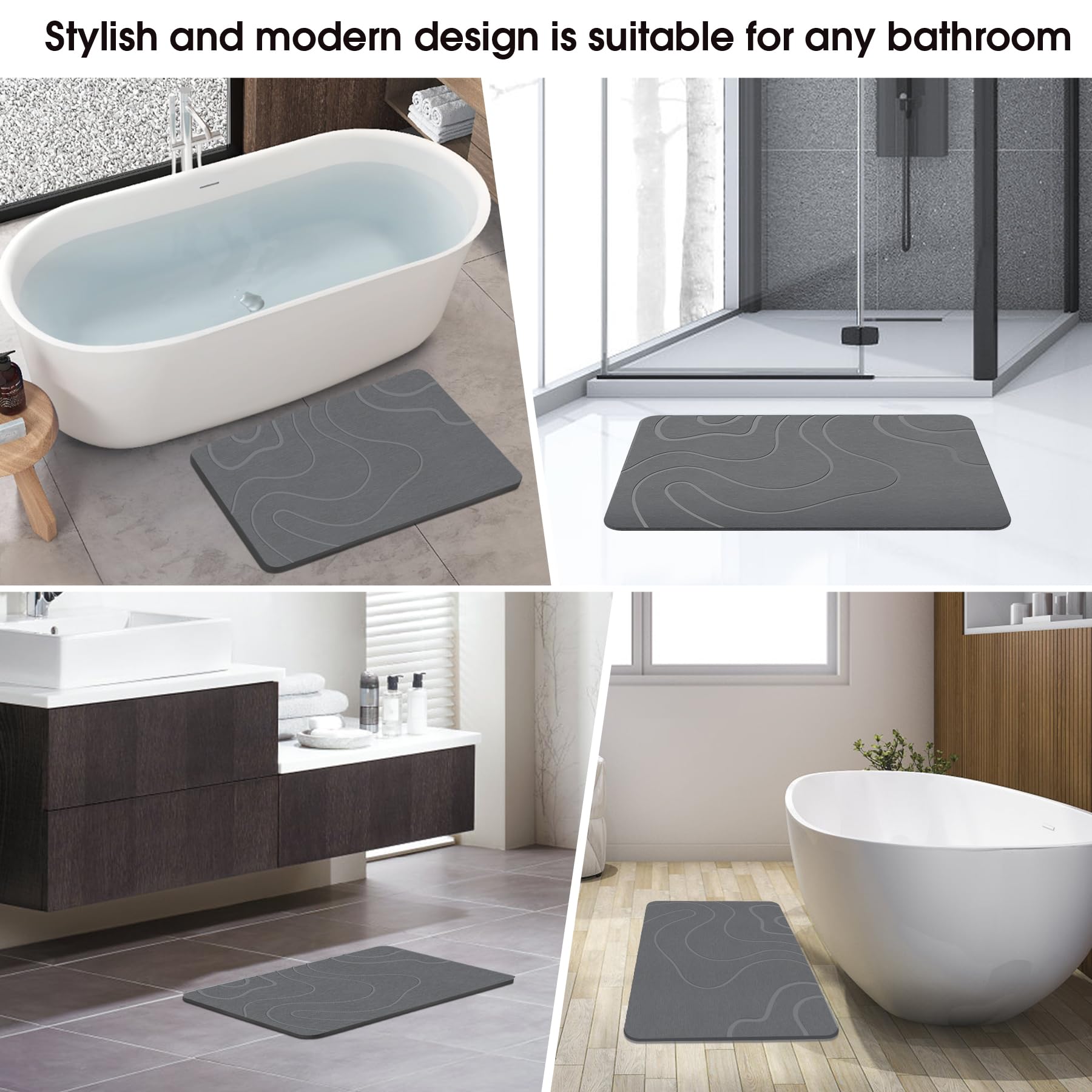 ZIKIBL Stone Bath Mat minimalist design complements modern bathrooms.