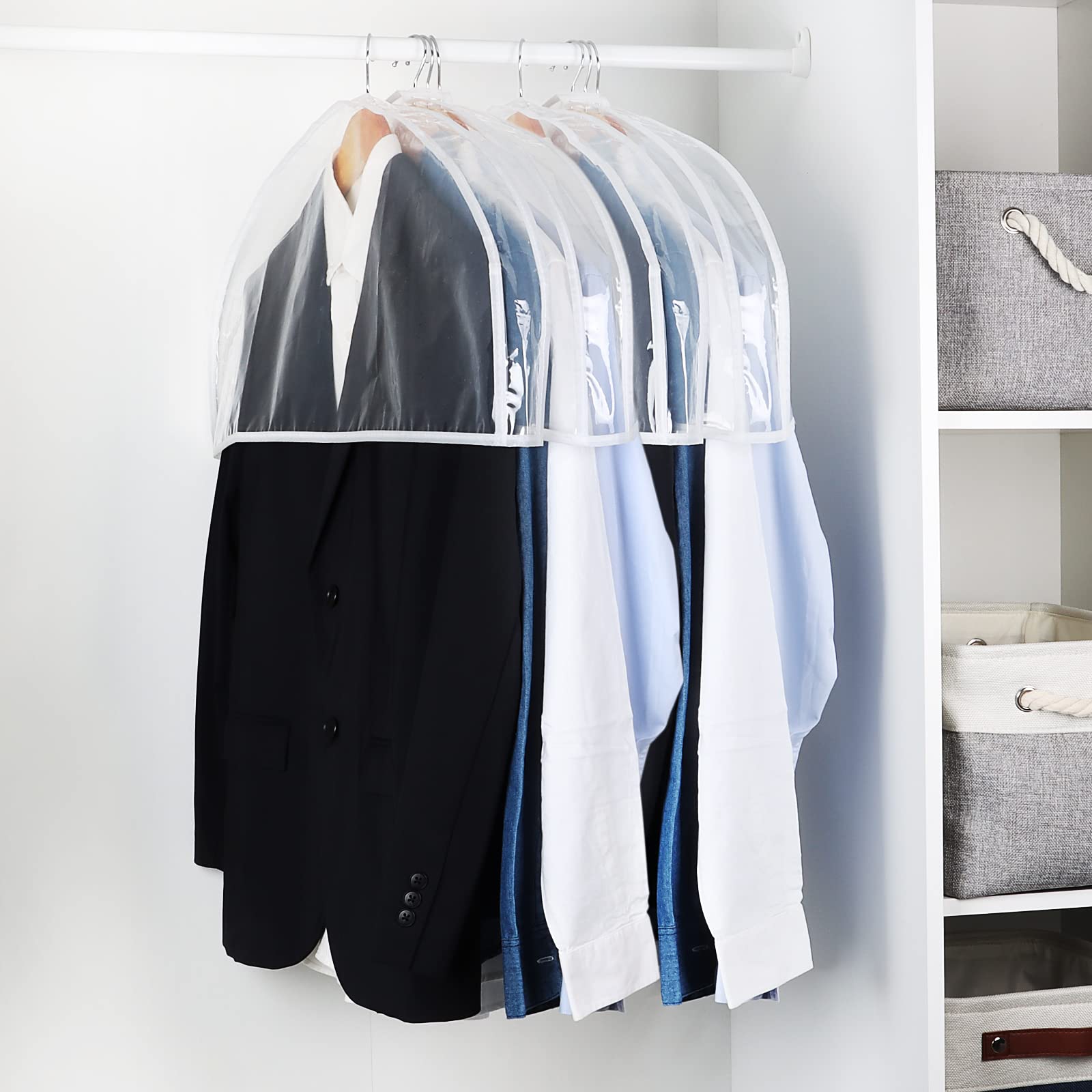 Zilink seasonal garment storage covers organize sweaters and coats for easy closet access.