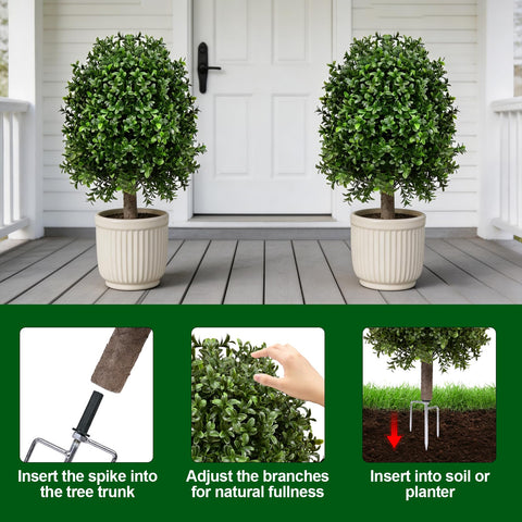 Zilithra 25-inch topiary with triangular stake for stable outdoor installation.