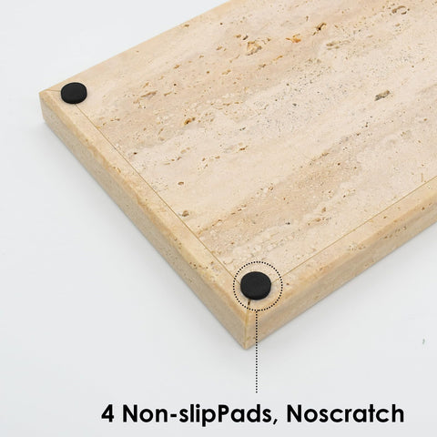 Zilukar travertine tray on desk used to organize stationery and decor.