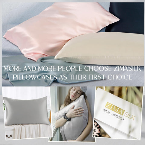 ZIMASILK pillowcase in bed demonstrates skin-friendly sleep surface.