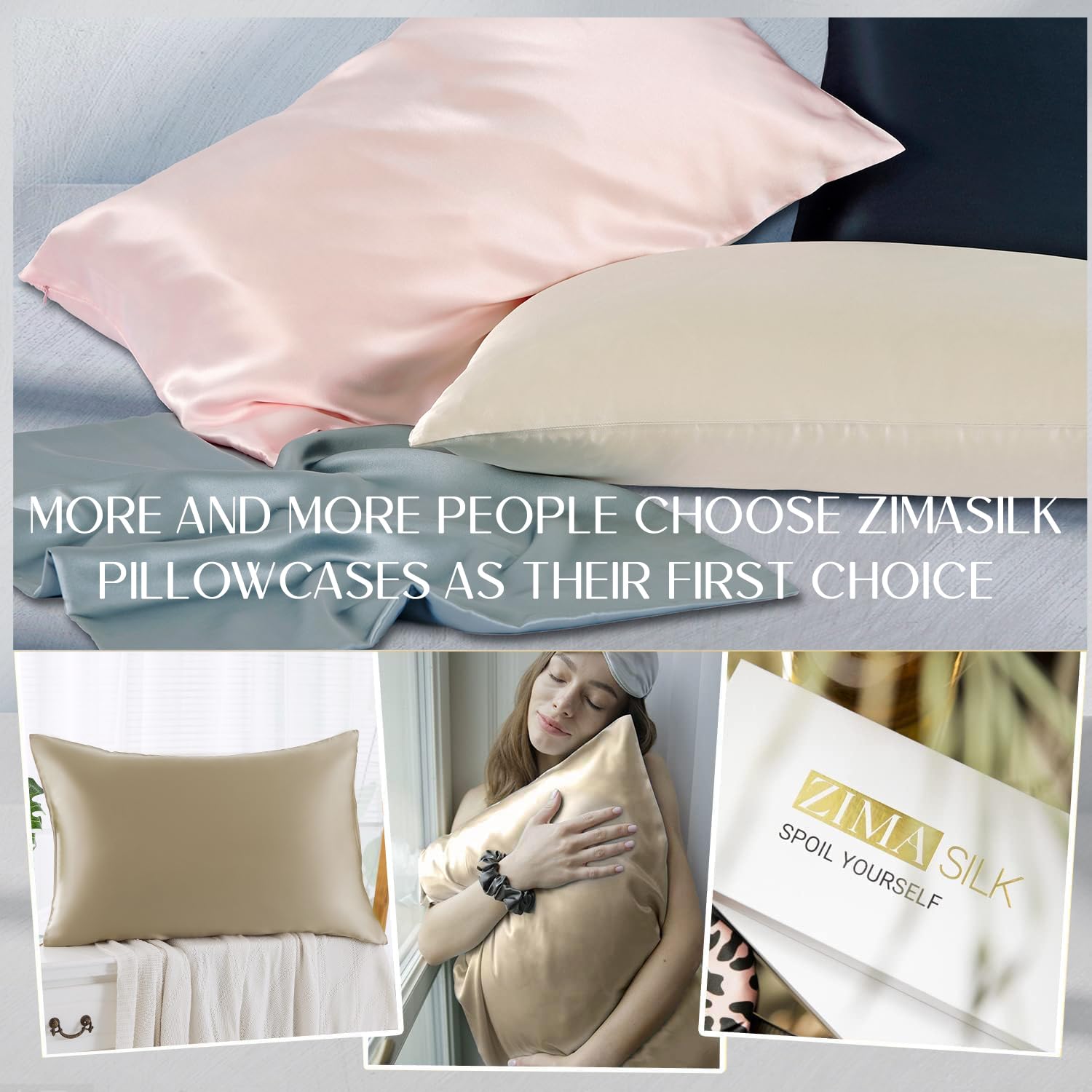 Luxurious bedroom scene showcasing ZIMASILK pillowcase for restful nights
