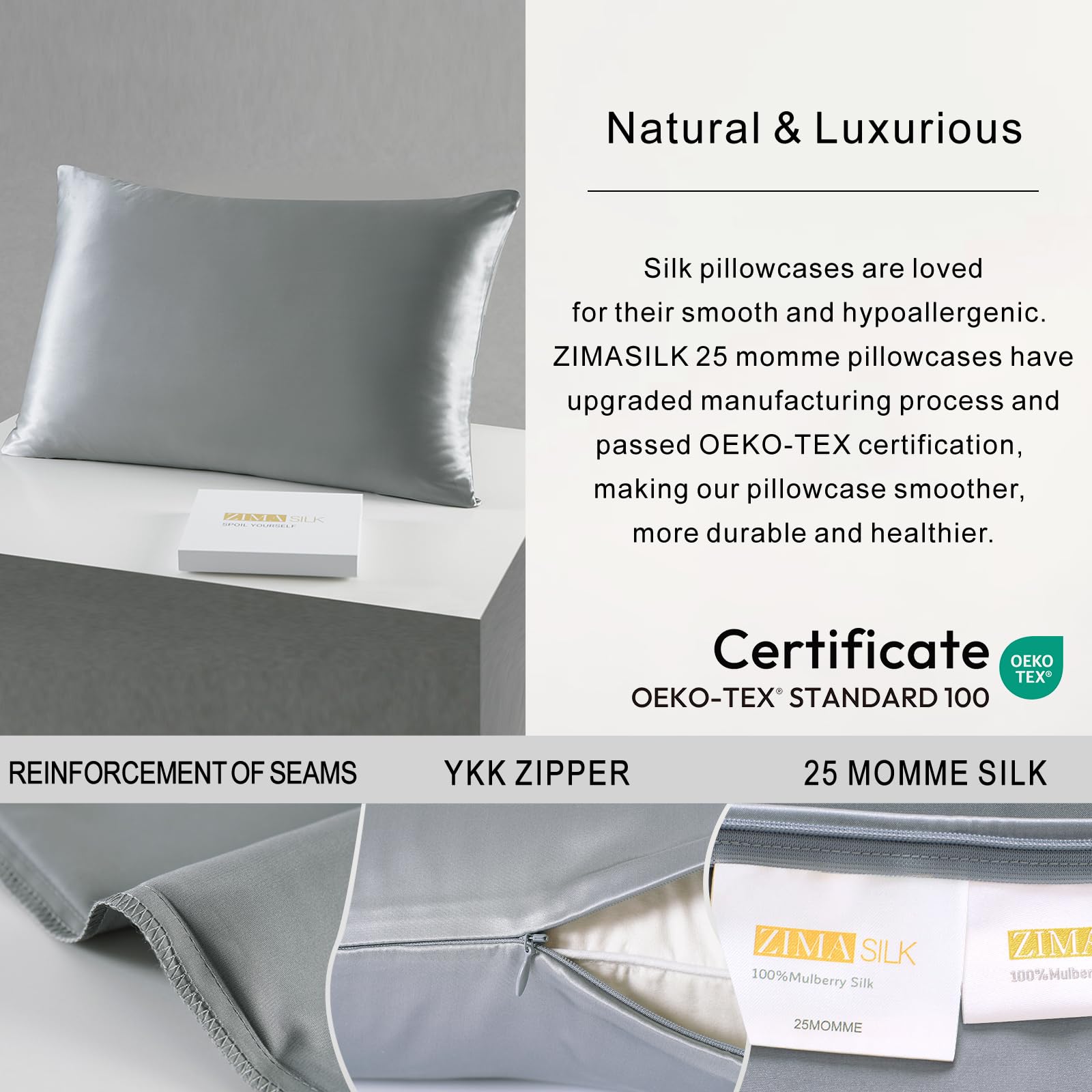 ZIMASILK durable zipper hidden keeps pillowcase secure through washes.