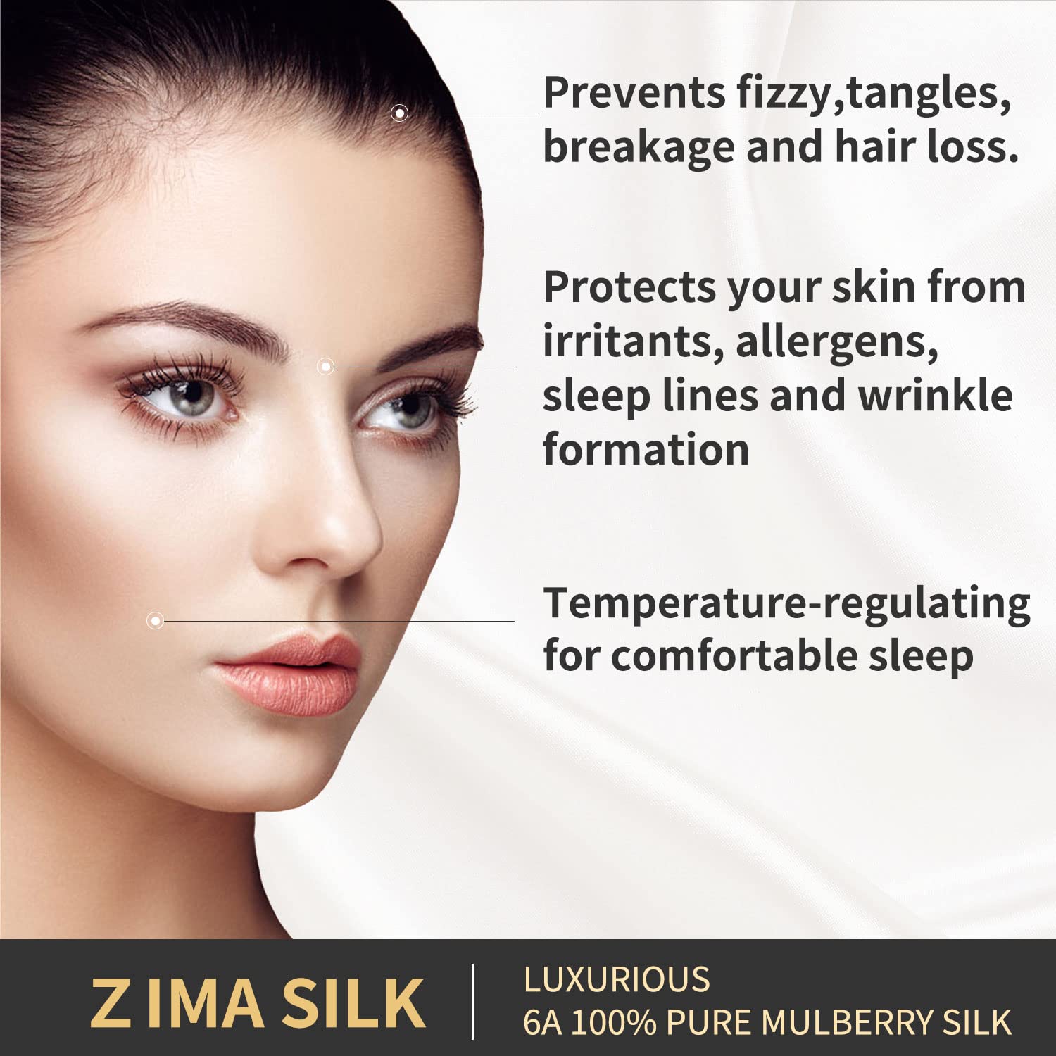 ZIMASILK hair-friendly silk pillowcase reduces friction for smoother morning hair.