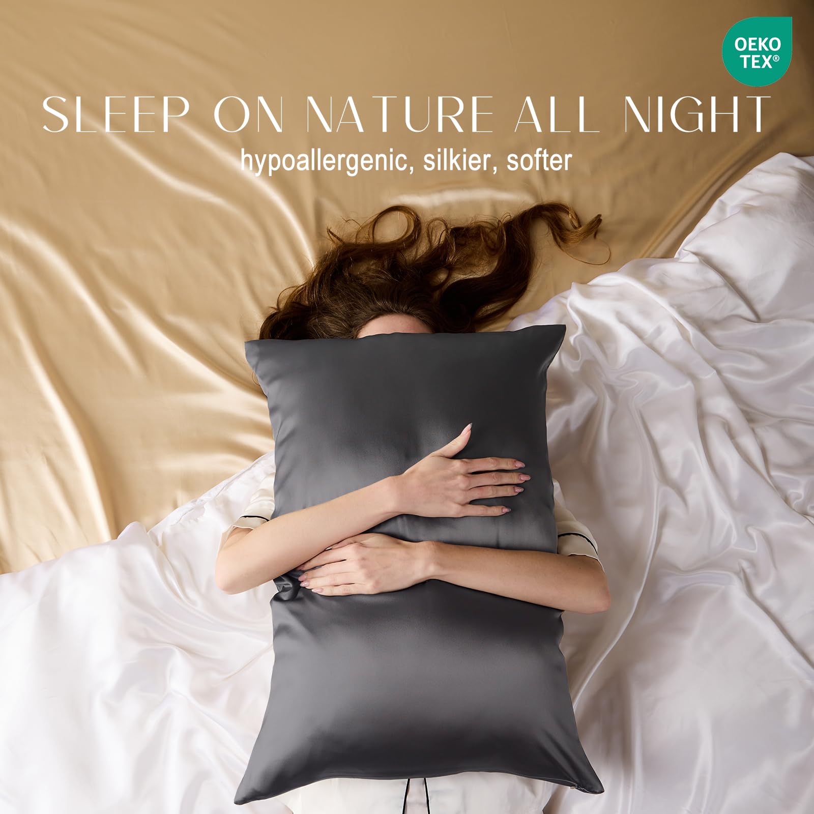 ZIMASILK hidden zipper detail ensures secure, sleek fit through the night.