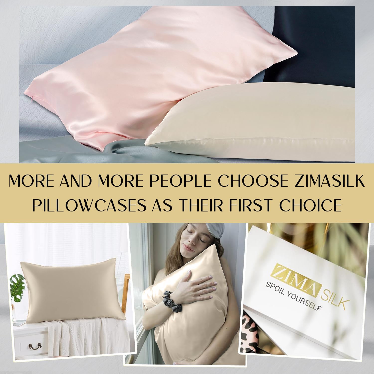 ZIMASILK 100% mulberry silk beige pillowcase highlights premium quality