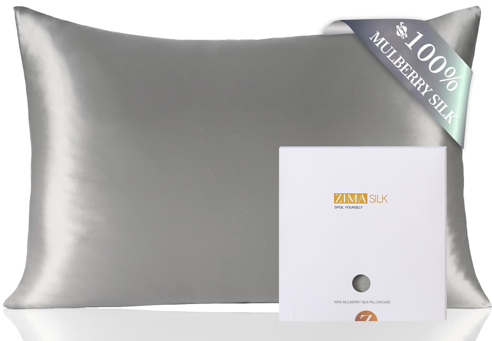ZIMASILK gray front pillowcase for queen 20x30—reduces friction for hair and skin