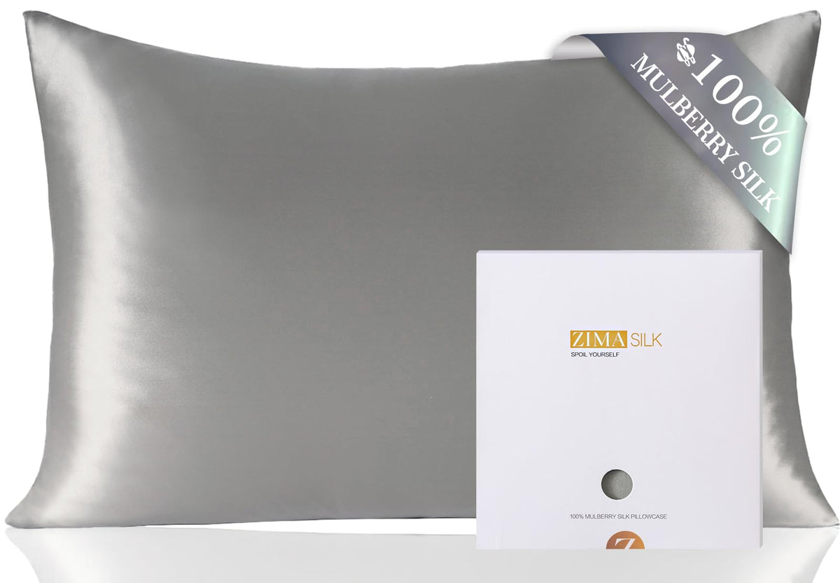 ZIMASILK gray front pillowcase for queen 20x30—reduces friction for hair and skin