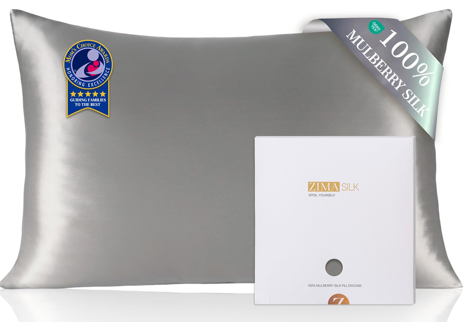 ZIMASILK gray side view pillowcase shows silky, smooth texture for restful nights