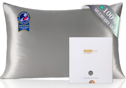 ZIMASILK gray side view pillowcase shows silky, smooth texture for restful nights