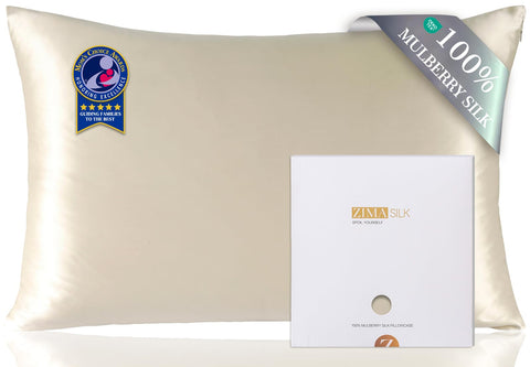 ZIMASILK pillowcase king beige with 6A silk highlights luxurious feel for skin and hair.