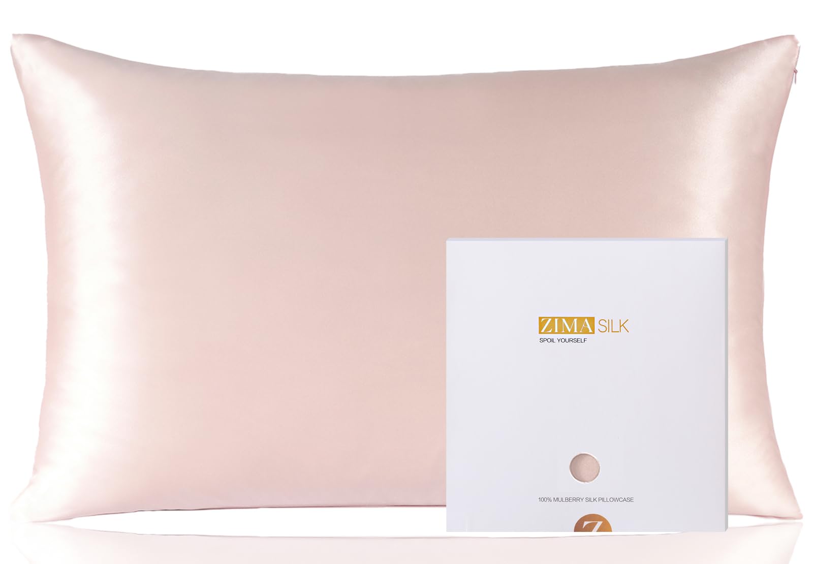 ZIMASILK pink pillowcase with hidden zipper for smooth hair and skin.