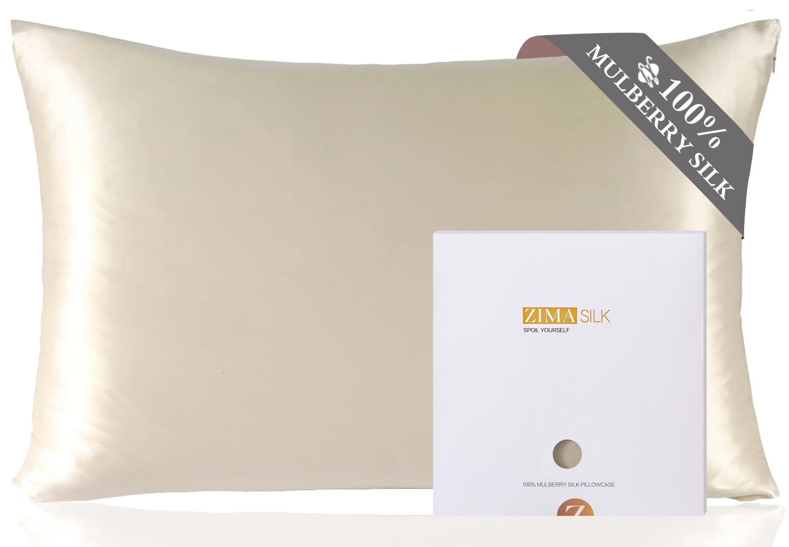 ZIMASILK pillowcase queen size 20x30 beige showing premium silk softness