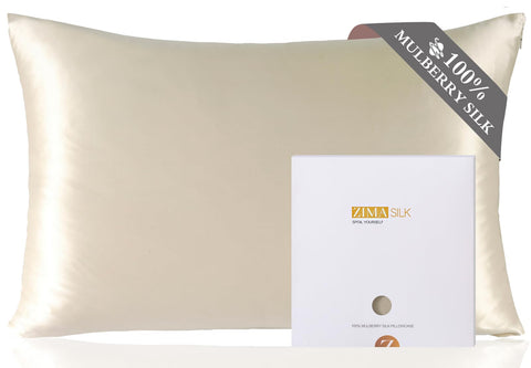 ZIMASILK pillowcase queen size 20x30 beige showing premium silk softness