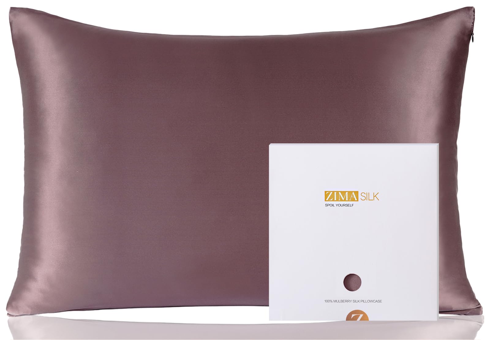 ZIMASILK pillowcase queen dark mauve closeup shows silky texture for smooth sleep.