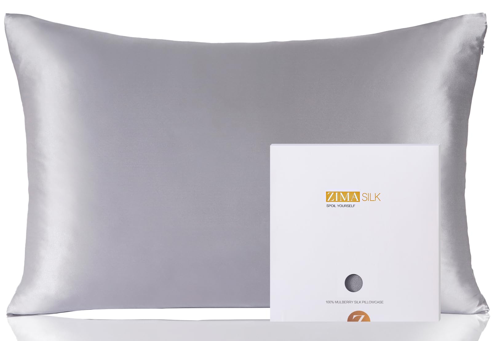 ZIMASILK pillowcase in silver grey with a smooth front view for skin-safe sleep