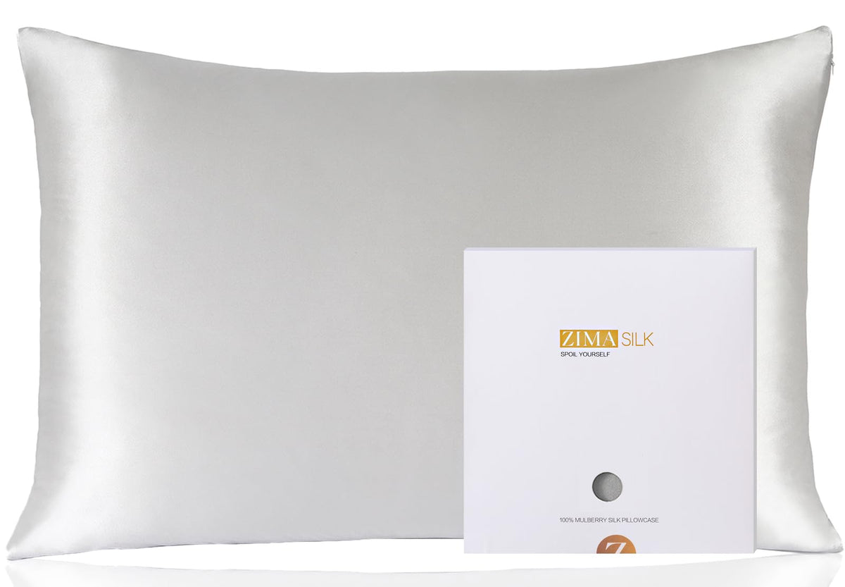ZIMASILK pillowcase close-up shows soft silk for gentle hair and skin touch.