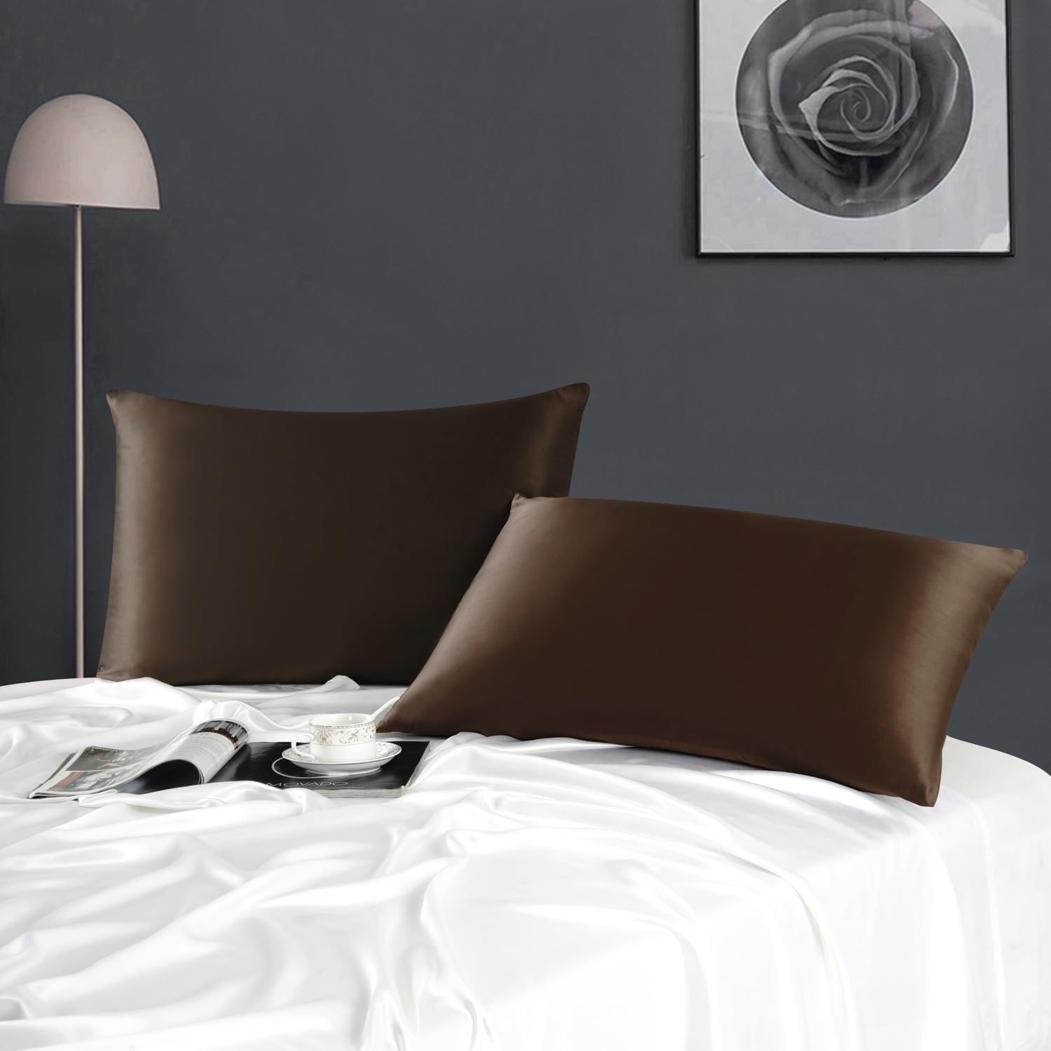 ZIMASILK standard size chocolate pillowcase with hidden zipper