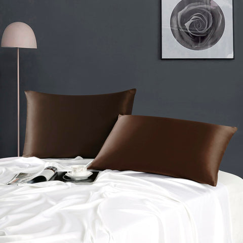 ZIMASILK standard size chocolate pillowcase with hidden zipper