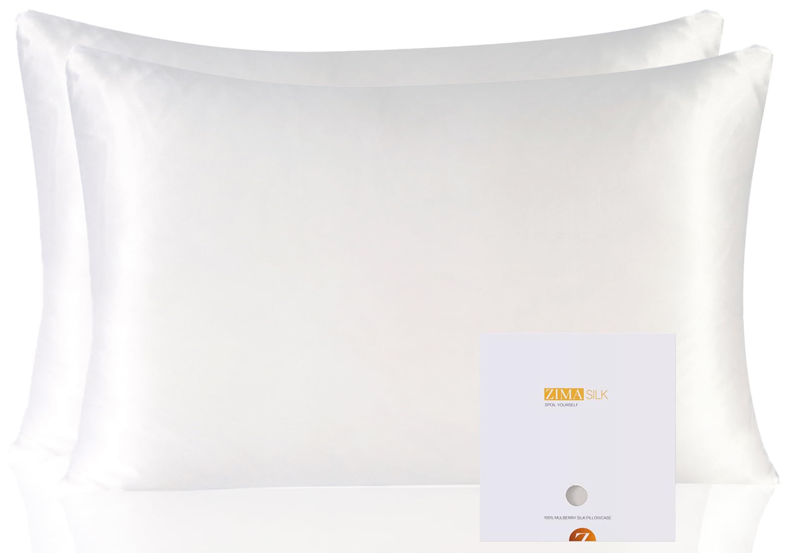 ZIMASILK pillowcase two-pack in white provides smooth, hair-friendly sleep.