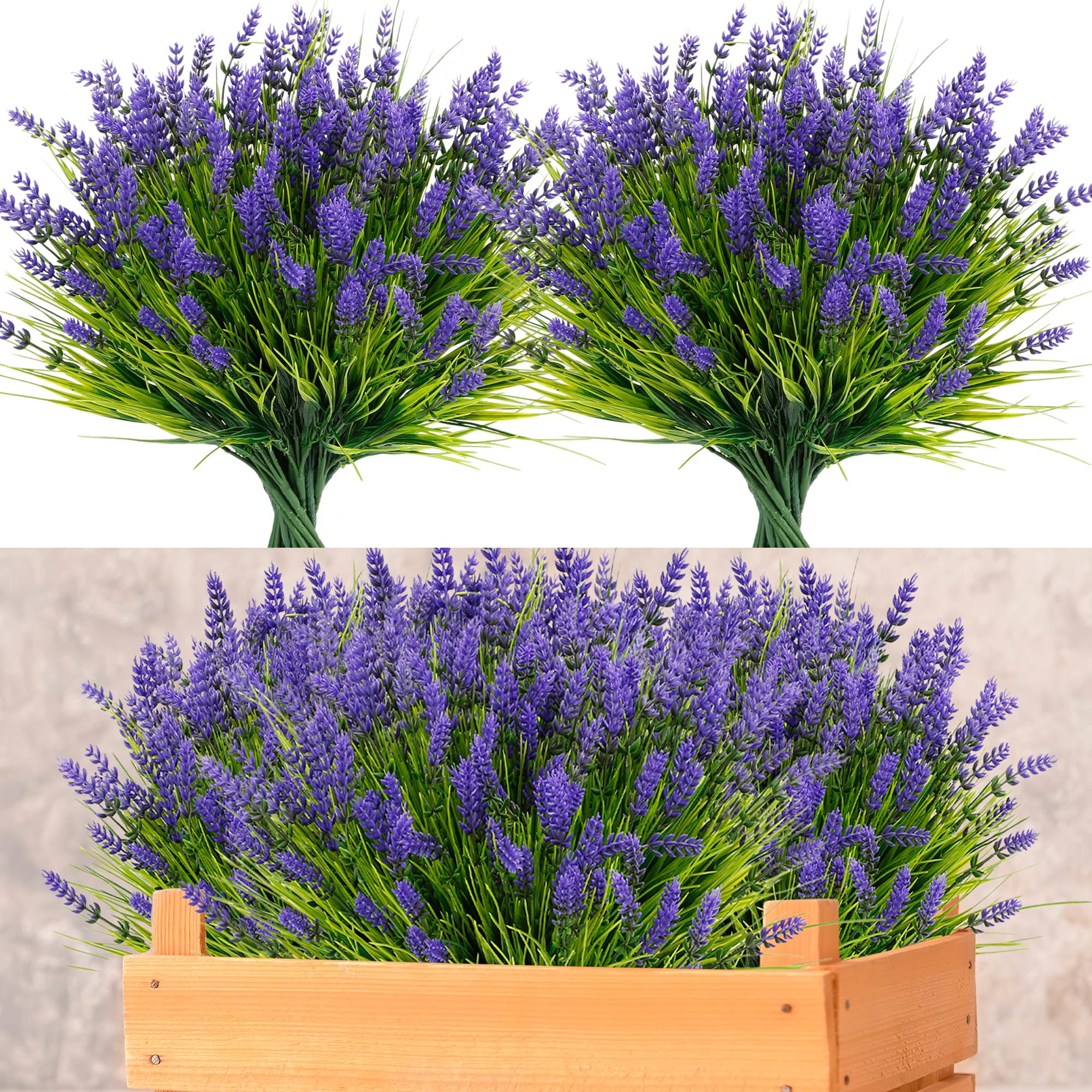 ZINHO 24-bundle artificial lavender with grass for outdoor display and weather resistance