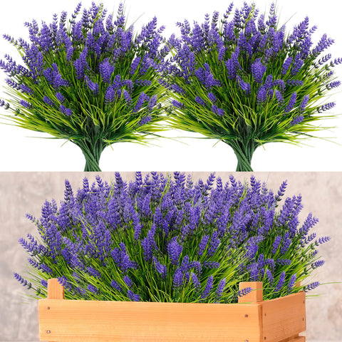 ZINHO 24-bundle artificial lavender with grass for outdoor display and weather resistance