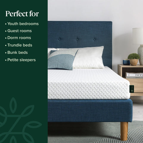 Zinus twin mattress side view shows medium feel and balanced support.