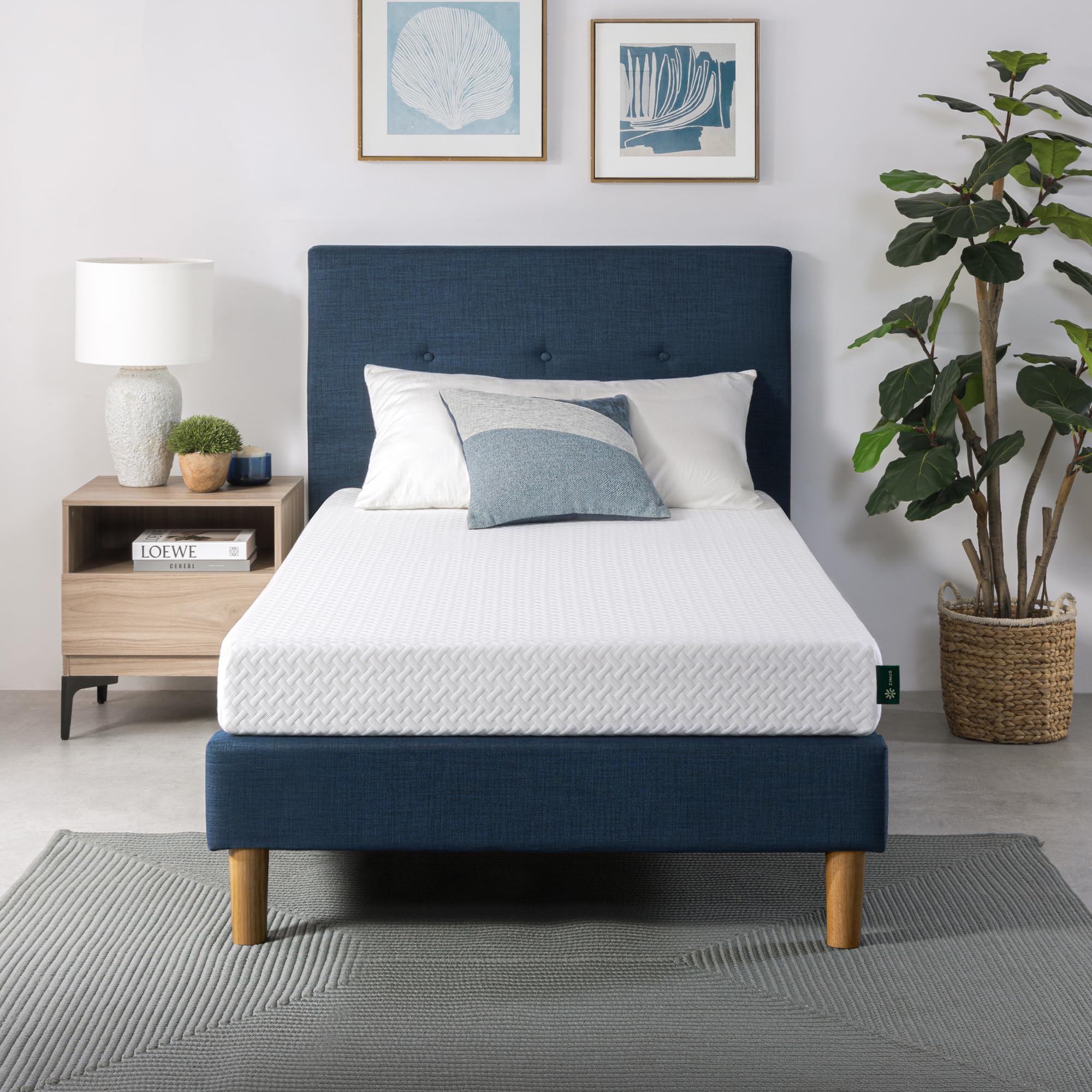 Zinus 6-inch twin mattress top view with breathable cooling memory foam.