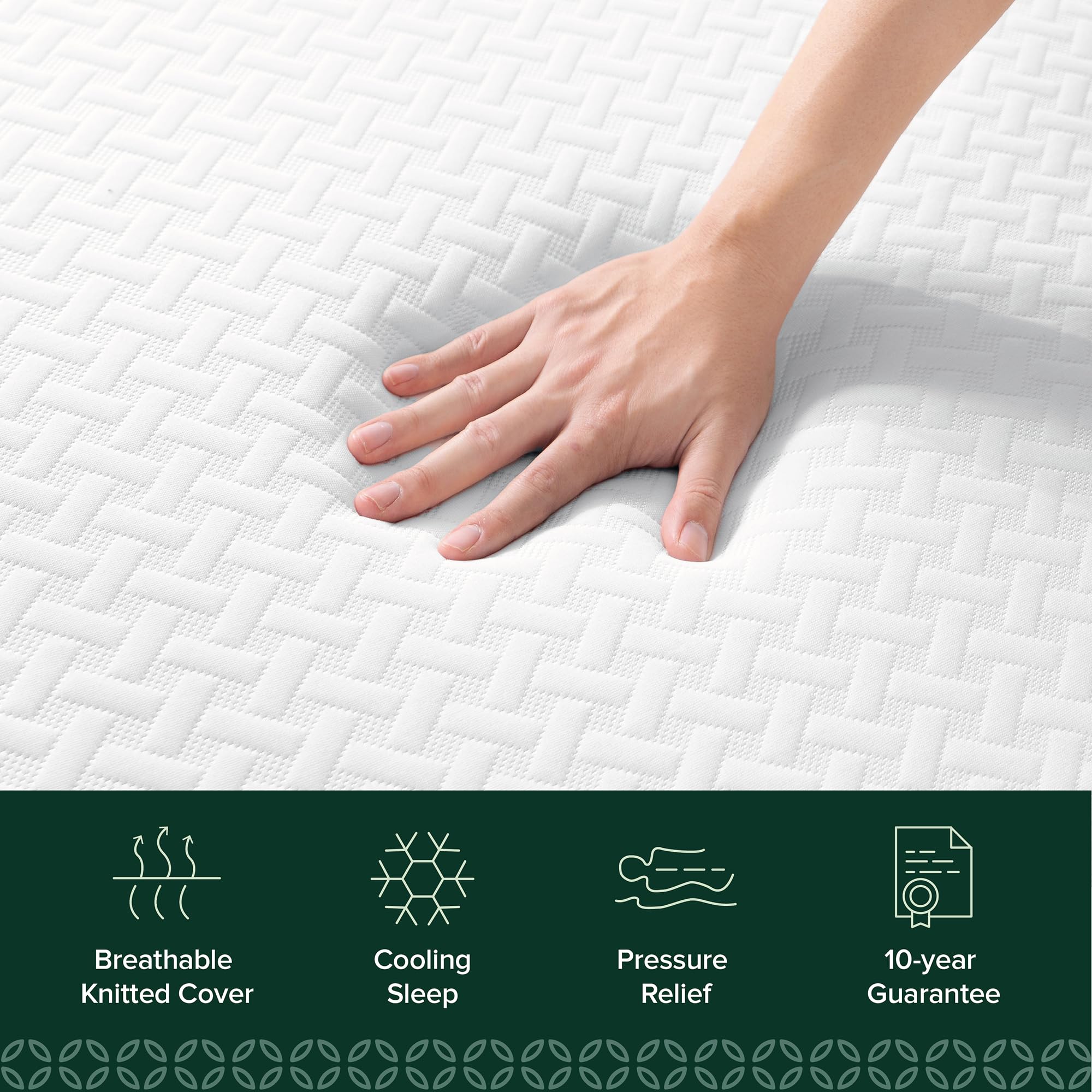 Breathable cover close-up on Zinus mattress showcases safe materials.
